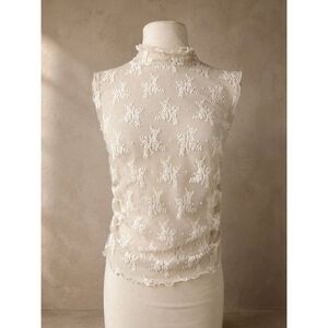 Free People Intimately Sheer Lace Mesh Mock Neck Tank Size L